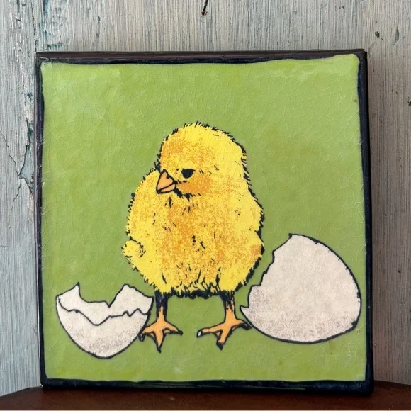 Easter Baby Chick Artisan Coaster/Small Hot Plate Hand-Painted Ceramic Tile - Picture 4 of 8